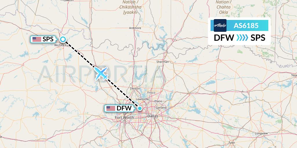 AS6185 Alaska Airlines Flight Map: Dallas to Wichita Falls