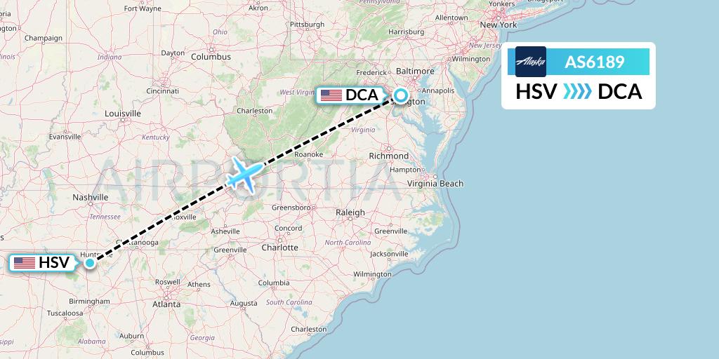 AS6189 Alaska Airlines Flight Map: Huntsville to Washington