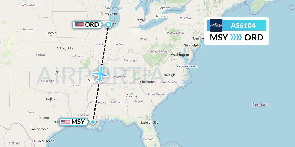 AS6104 Alaska Airlines Flight Map: New Orleans to Chicago
