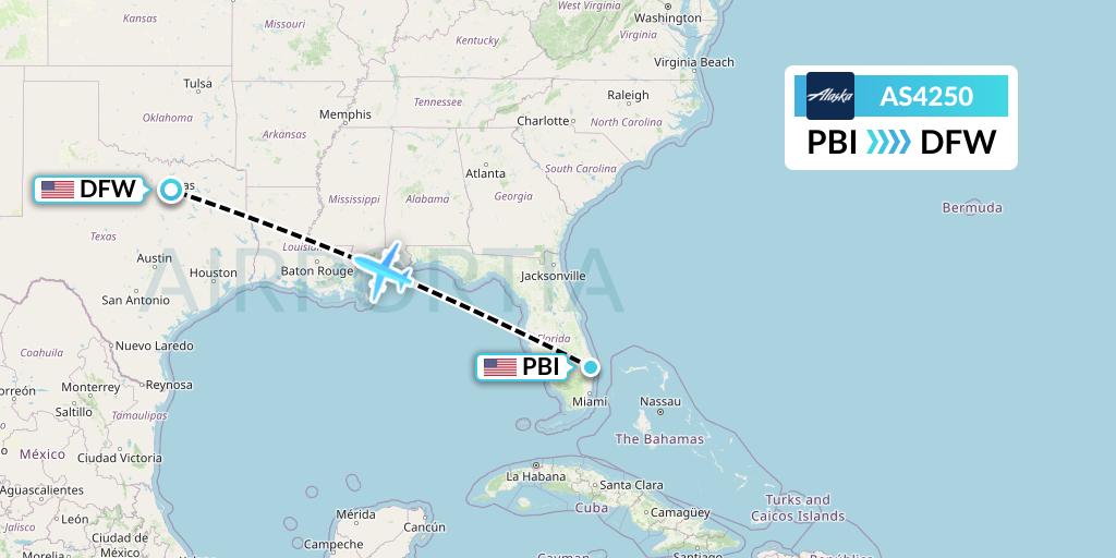 AS4250 Alaska Airlines Flight Map: West Palm Beach to Dallas