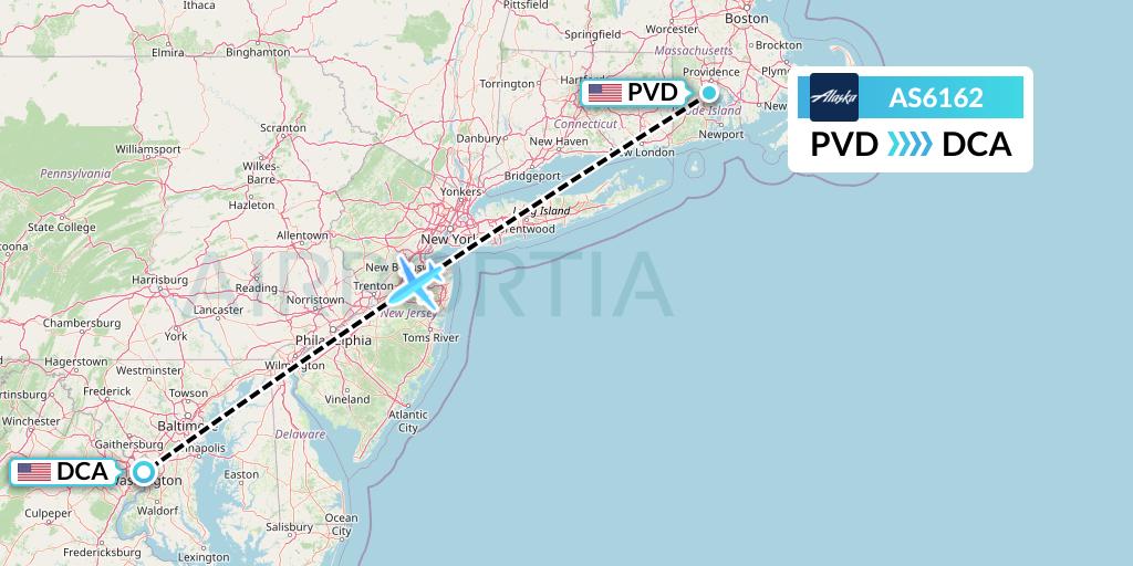 AS6162 Alaska Airlines Flight Map: Providence to Washington