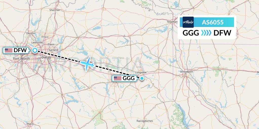 AS6055 Alaska Airlines Flight Map: Longview to Dallas
