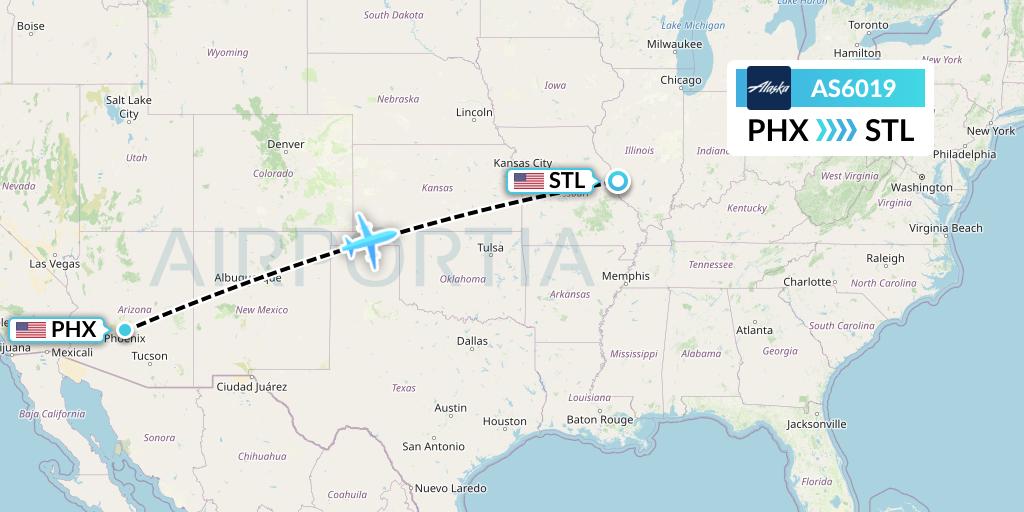 AS6019 Alaska Airlines Flight Map: Phoenix to St. Louis