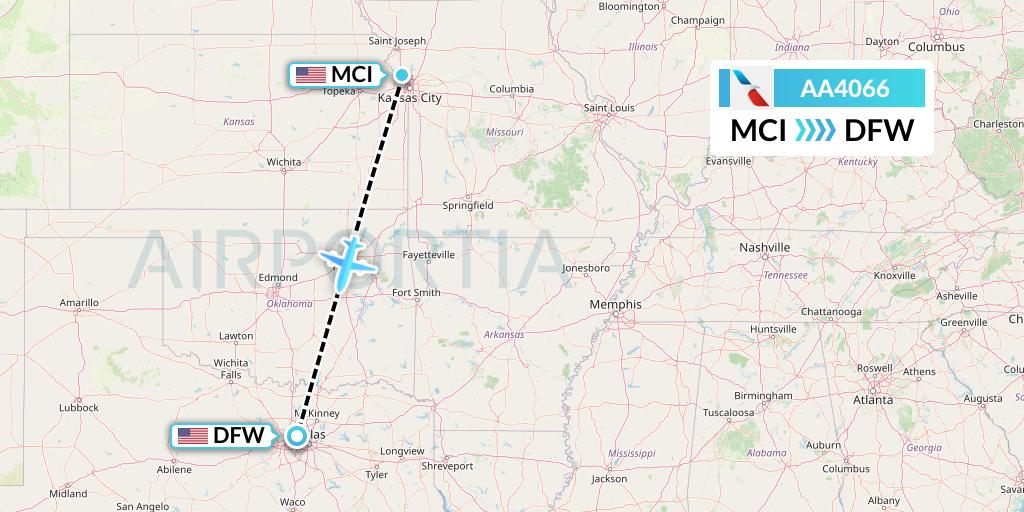 AA4066 American Airlines Flight Map: Kansas City to Dallas