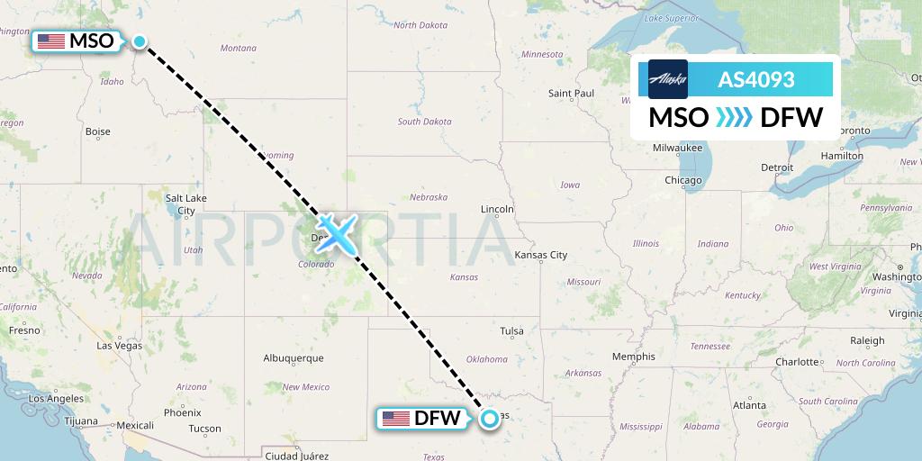 AS4093 Alaska Airlines Flight Map: Missoula to Dallas