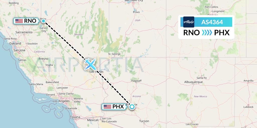 AS4364 Alaska Airlines Flight Map: Reno to Phoenix
