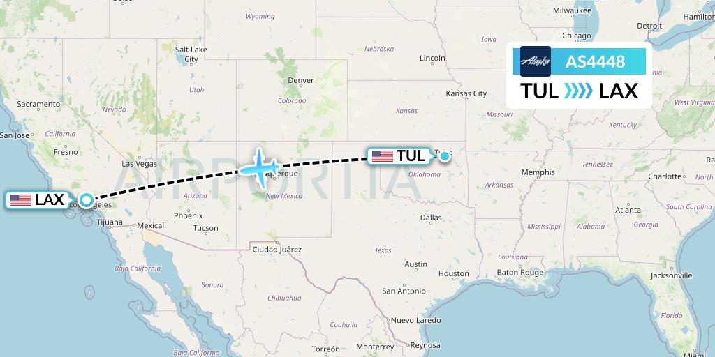 AS4448 Alaska Airlines Flight Map: Tulsa to Los Angeles