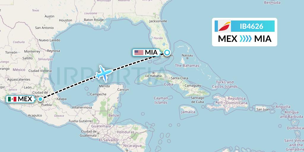 IB4626 Iberia Flight Map: Mexico City to Miami