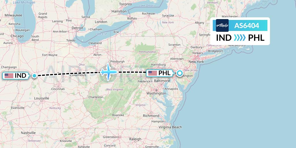 AS6404 Alaska Airlines Flight Map: Indianapolis to Philadelphia