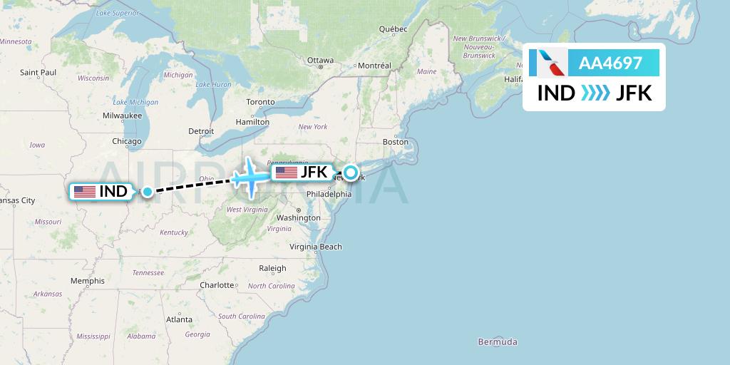 AA4697 American Airlines Flight Map: Indianapolis to New York
