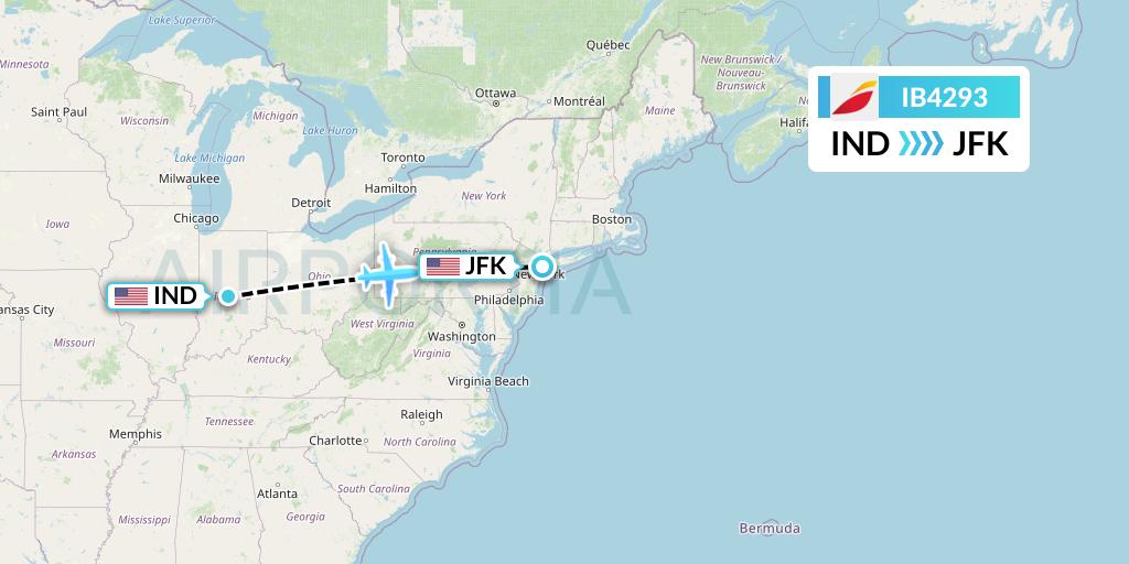 IB4293 Iberia Flight Map: Indianapolis to New York