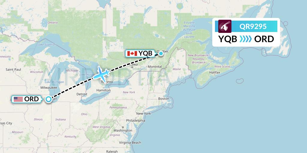 QR9295 Qatar Airways Flight Map: Quebec to Chicago