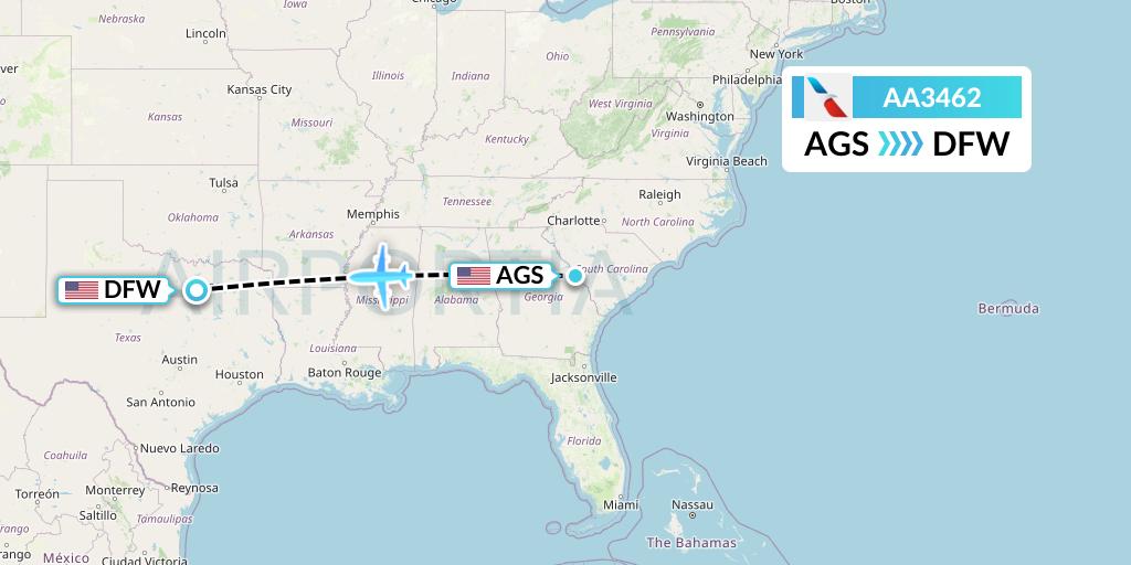 AA3462 American Airlines Flight Map: Augusta to Dallas