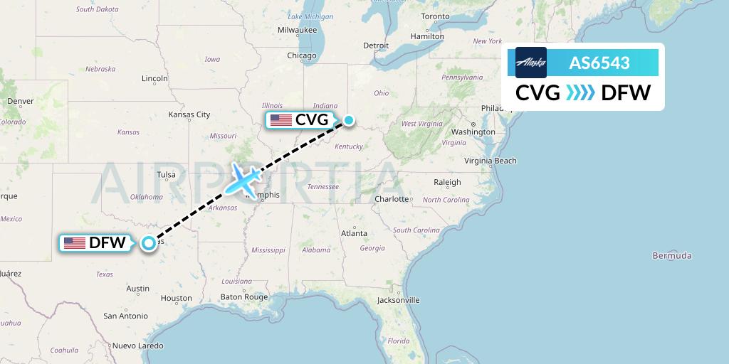 AS6543 Alaska Airlines Flight Map: Cincinnati to Dallas