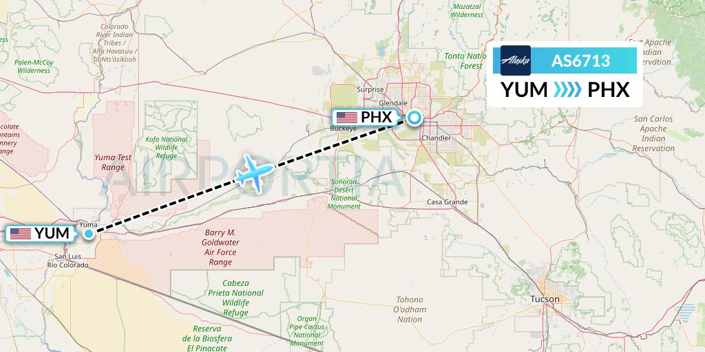 AS6713 Alaska Airlines Flight Map: Yuma to Phoenix