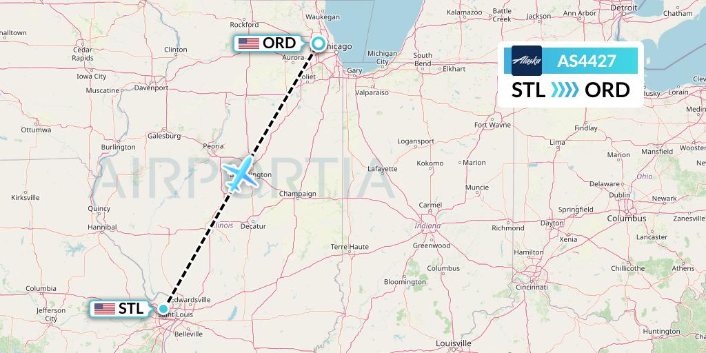 AS4427 Alaska Airlines Flight Map: St. Louis to Chicago