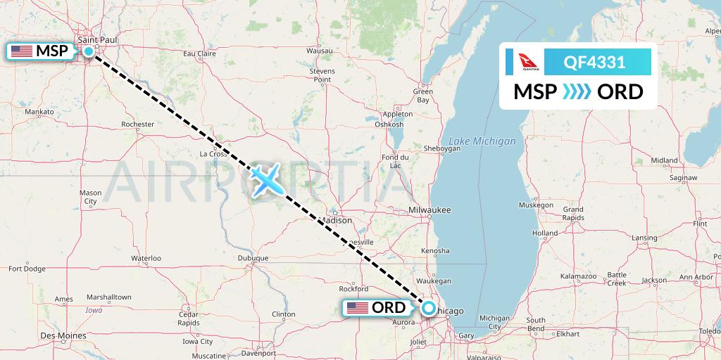 QF4331 Qantas Flight Map: Minneapolis to Chicago