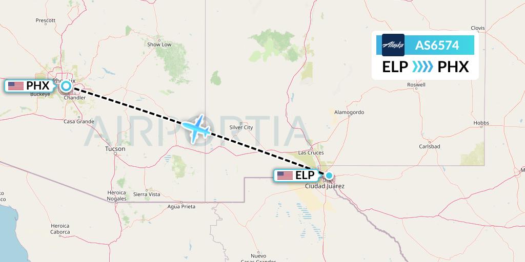 AS6574 Alaska Airlines Flight Map: El Paso to Phoenix