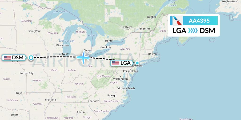 AA4395 American Airlines Flight Map: New York to Des Moines