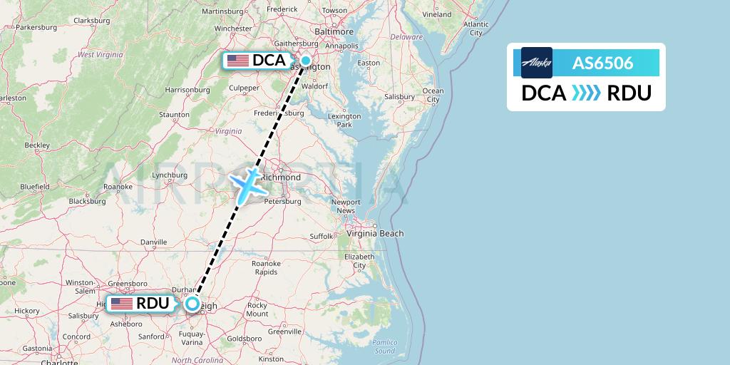 AS6506 Alaska Airlines Flight Map: Washington to Raleigh-Durham