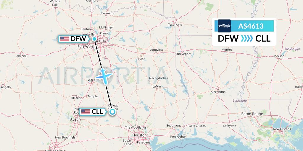 AS4613 Alaska Airlines Flight Map: Dallas to College Station
