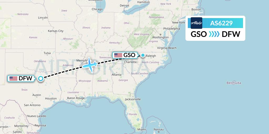 AS6229 Alaska Airlines Flight Map: Greensboro to Dallas