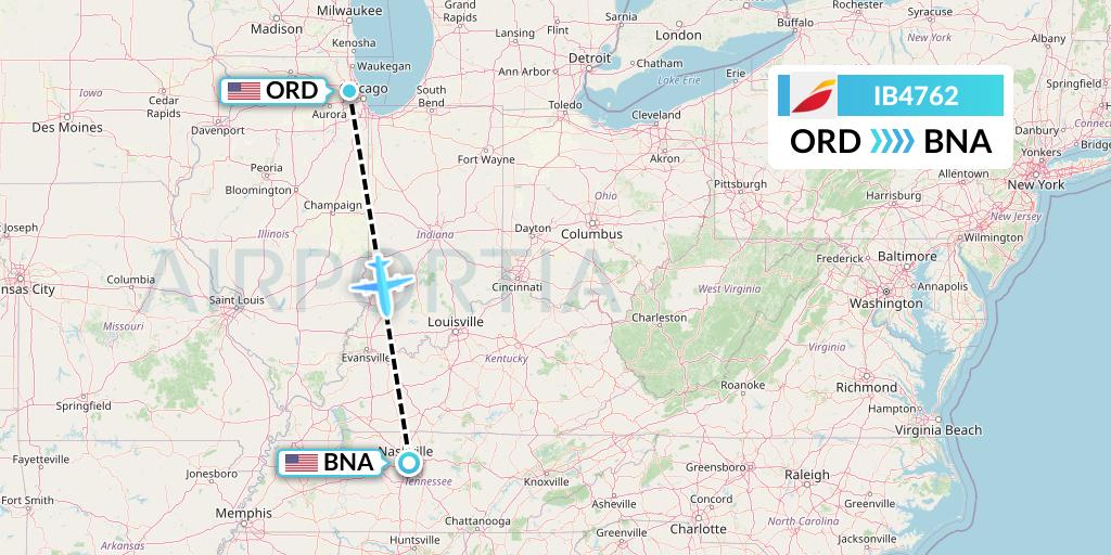 IB4762 Iberia Flight Map: Chicago to Nashville