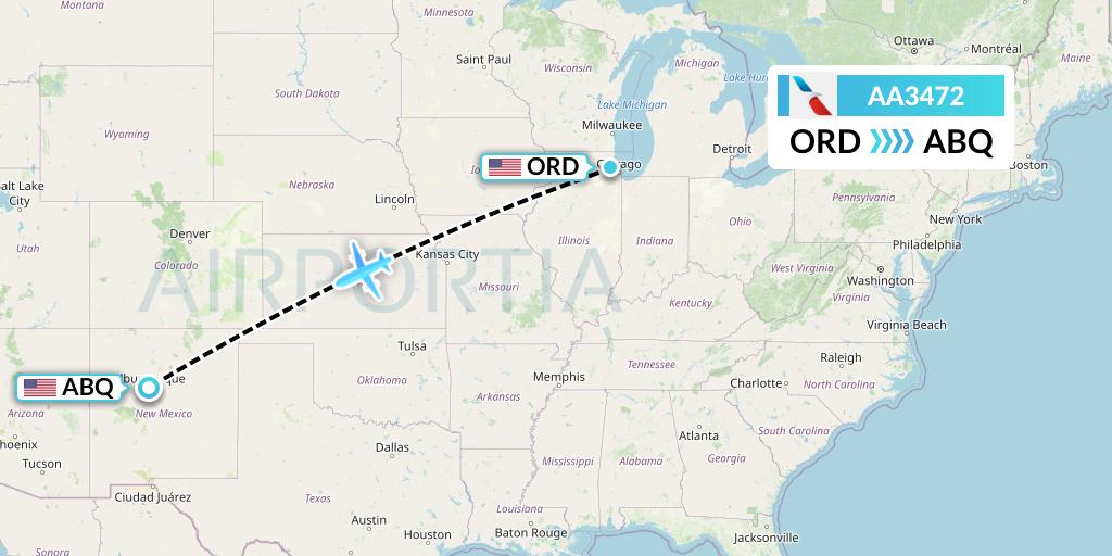 AA3472 American Airlines Flight Map: Chicago to Albuquerque