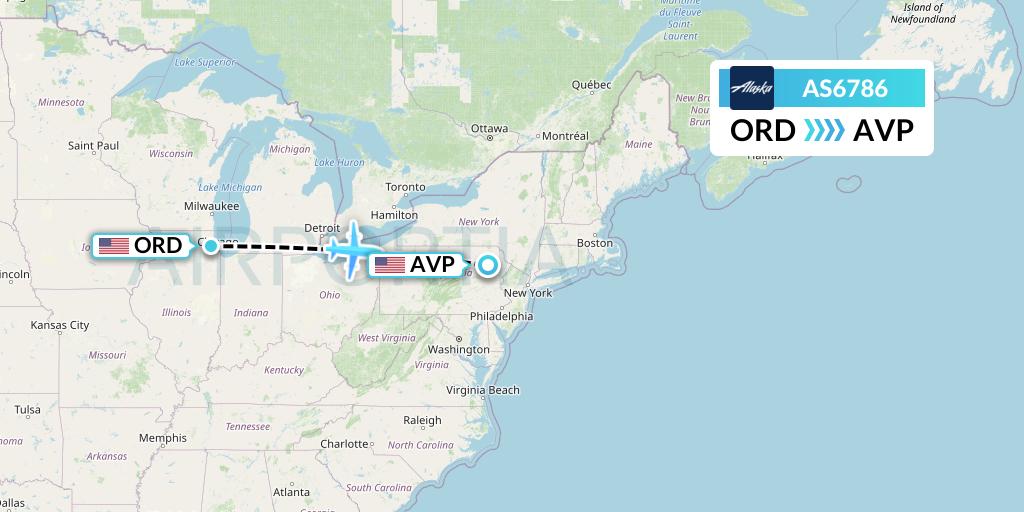 AS6786 Alaska Airlines Flight Map: Chicago to Avoca