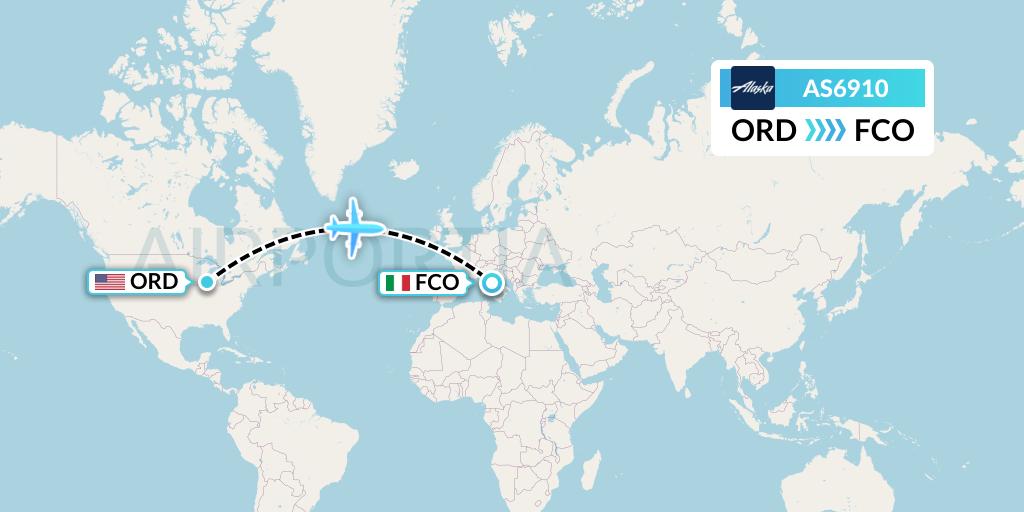 AS6910 Alaska Airlines Flight Map: Chicago to Rome