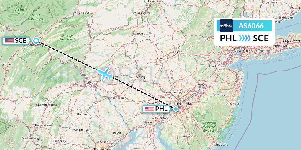 AS6066 Alaska Airlines Flight Map: Philadelphia to State College