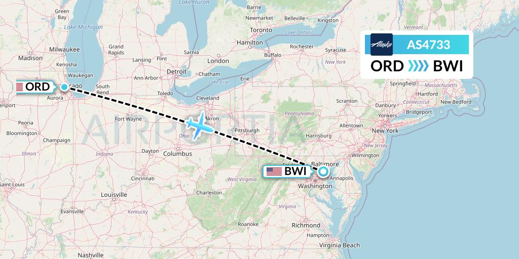 AS4733 Alaska Airlines Flight Map: Chicago to Baltimore