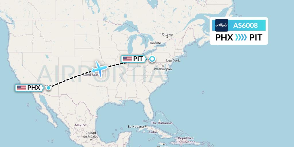 AS6008 Alaska Airlines Flight Map: Phoenix to Pittsburgh