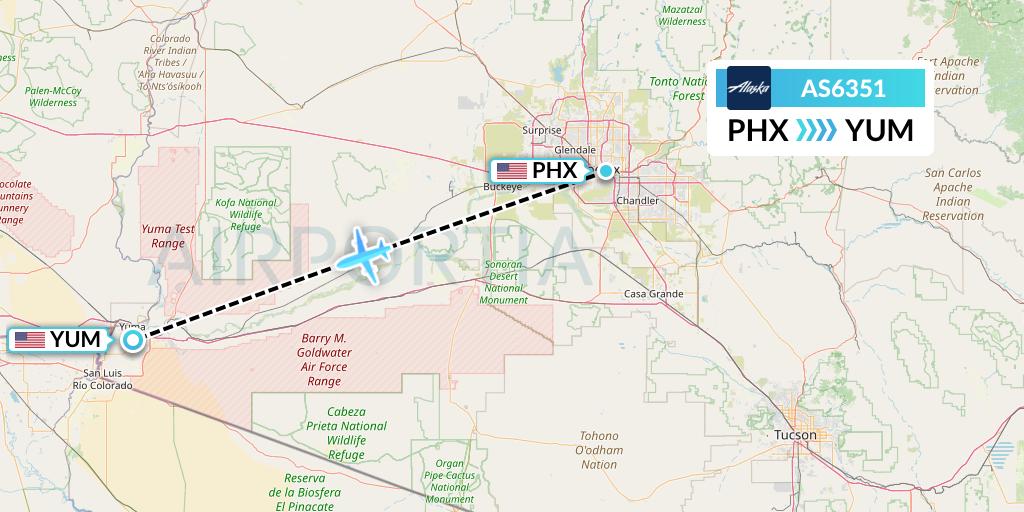 AS6351 Alaska Airlines Flight Map: Phoenix to Yuma