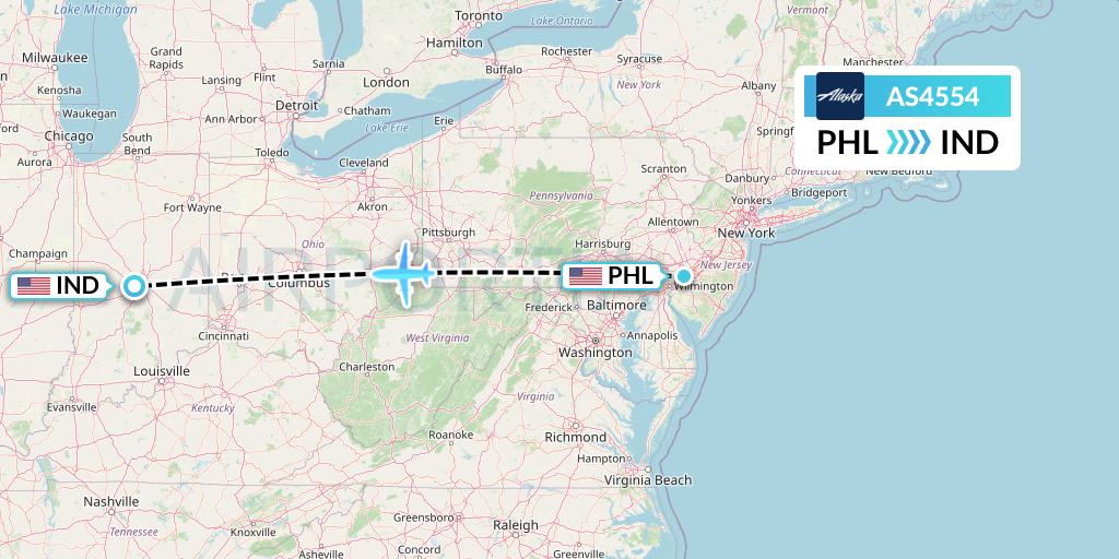 AS4554 Alaska Airlines Flight Map: Philadelphia to Indianapolis