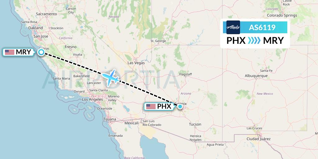 AS6119 Alaska Airlines Flight Map: Phoenix to Monterey