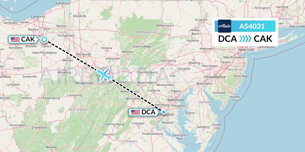 AS4031 Alaska Airlines Flight Map: Washington to Akron