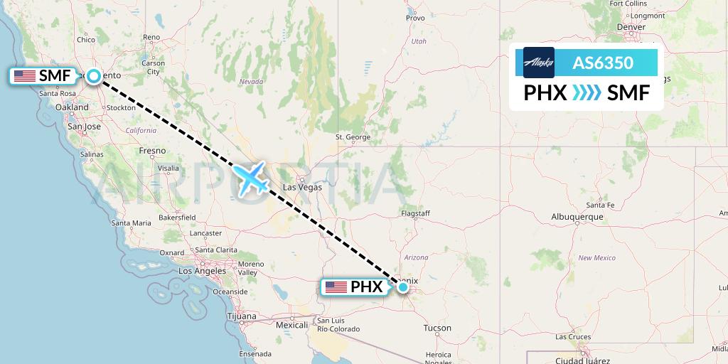 AS6350 Alaska Airlines Flight Map: Phoenix to Sacramento