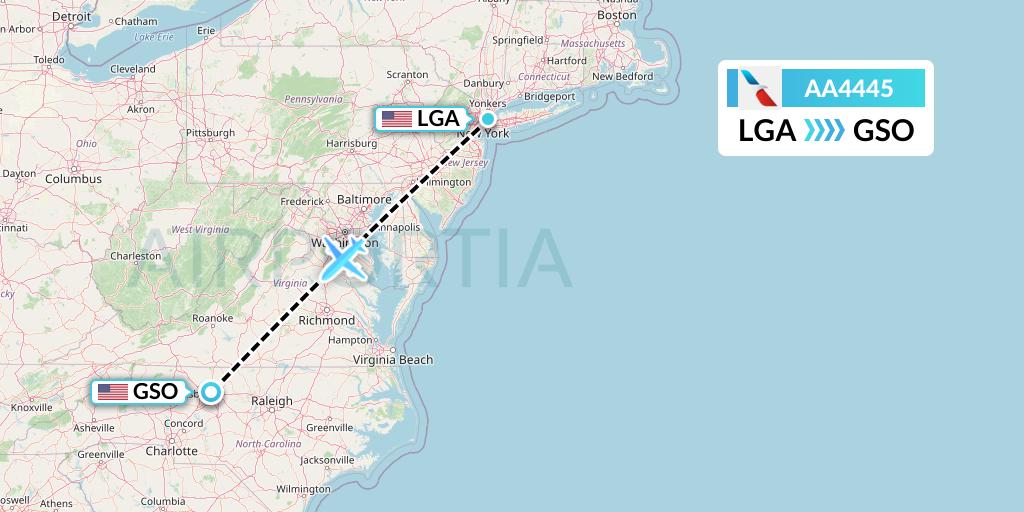 AA4445 American Airlines Flight Map: New York to Greensboro