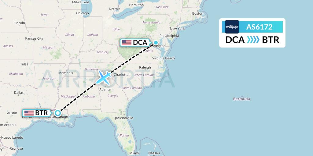 AS6172 Alaska Airlines Flight Map: Washington to Baton Rouge