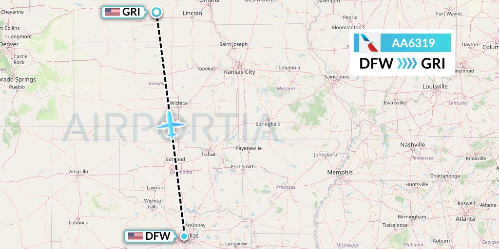 AA6319 American Airlines Flight Map: Dallas to Grand Island