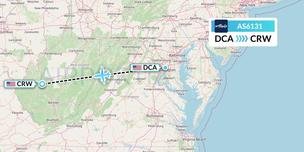 AS6131 Alaska Airlines Flight Map: Washington to Charleston