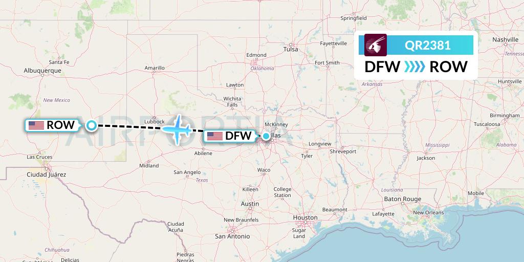 QR2381 Qatar Airways Flight Map: Dallas to Roswell