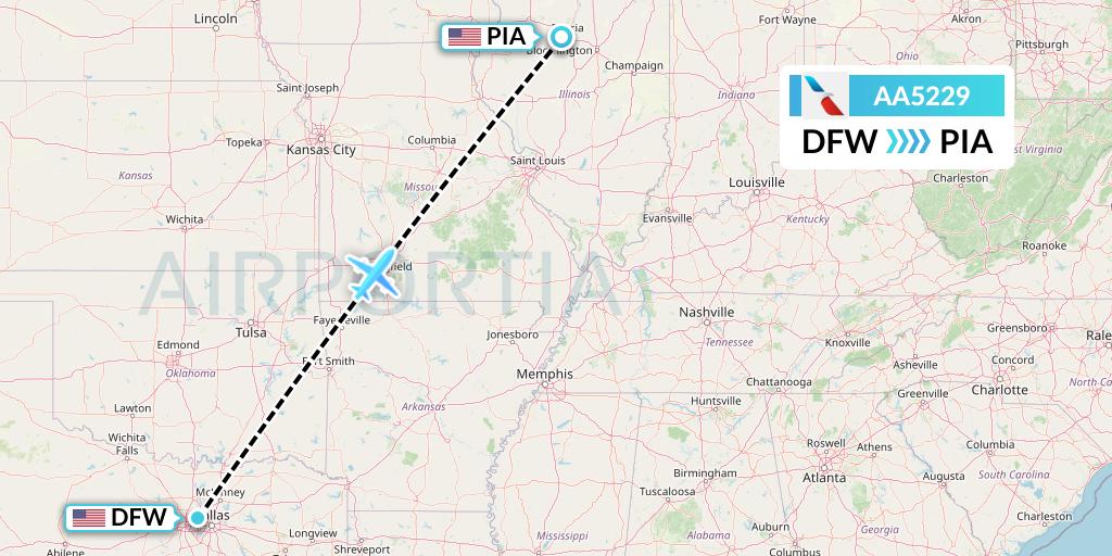 AA5229 American Airlines Flight Map: Dallas to Peoria