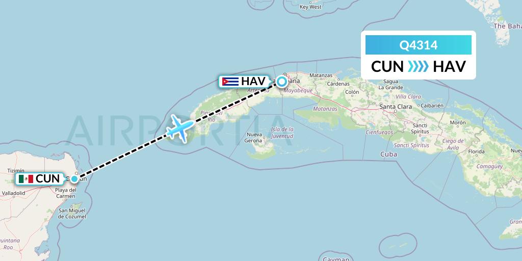 Q4314 Euroairlines Flight Map: Cancun to Havana