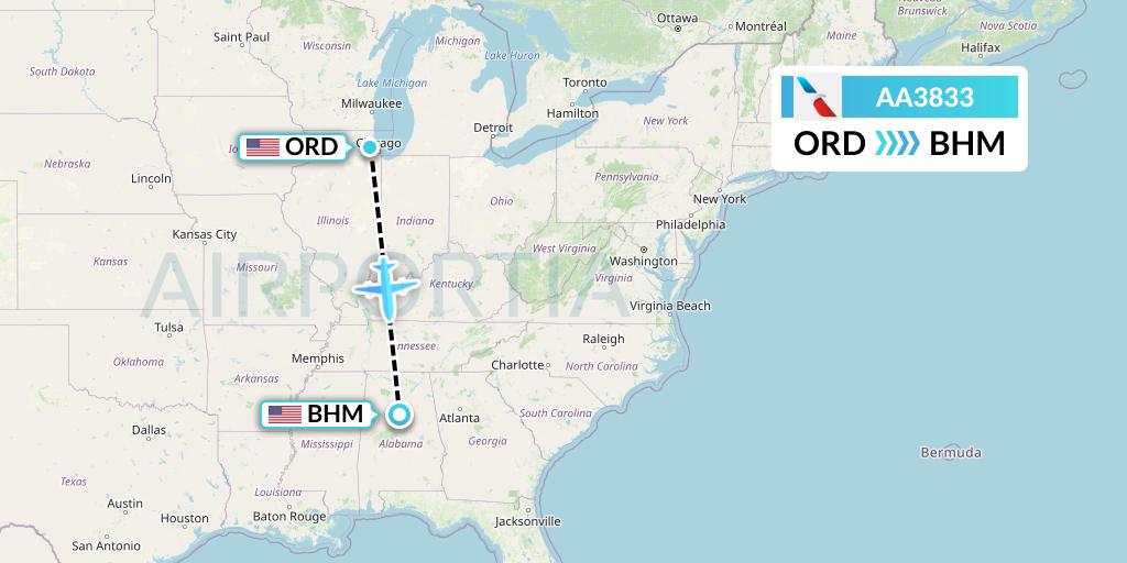 AA3833 American Airlines Flight Map: Chicago to Birmingham
