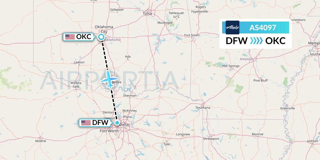 AS4097 Alaska Airlines Flight Map: Dallas to Oklahoma City