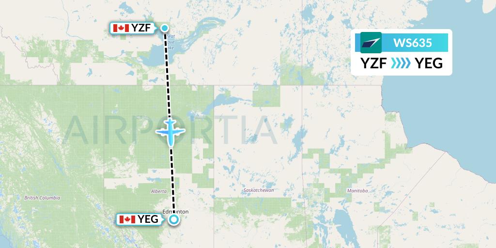 WS635 WestJet Flight Map: Yellowknife to Edmonton