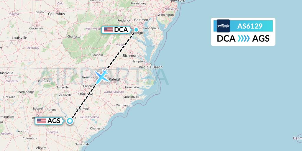 AS6129 Alaska Airlines Flight Map: Washington to Augusta