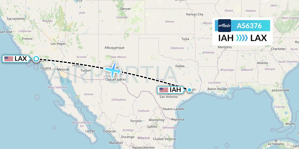 AS6376 Alaska Airlines Flight Map: Houston to Los Angeles